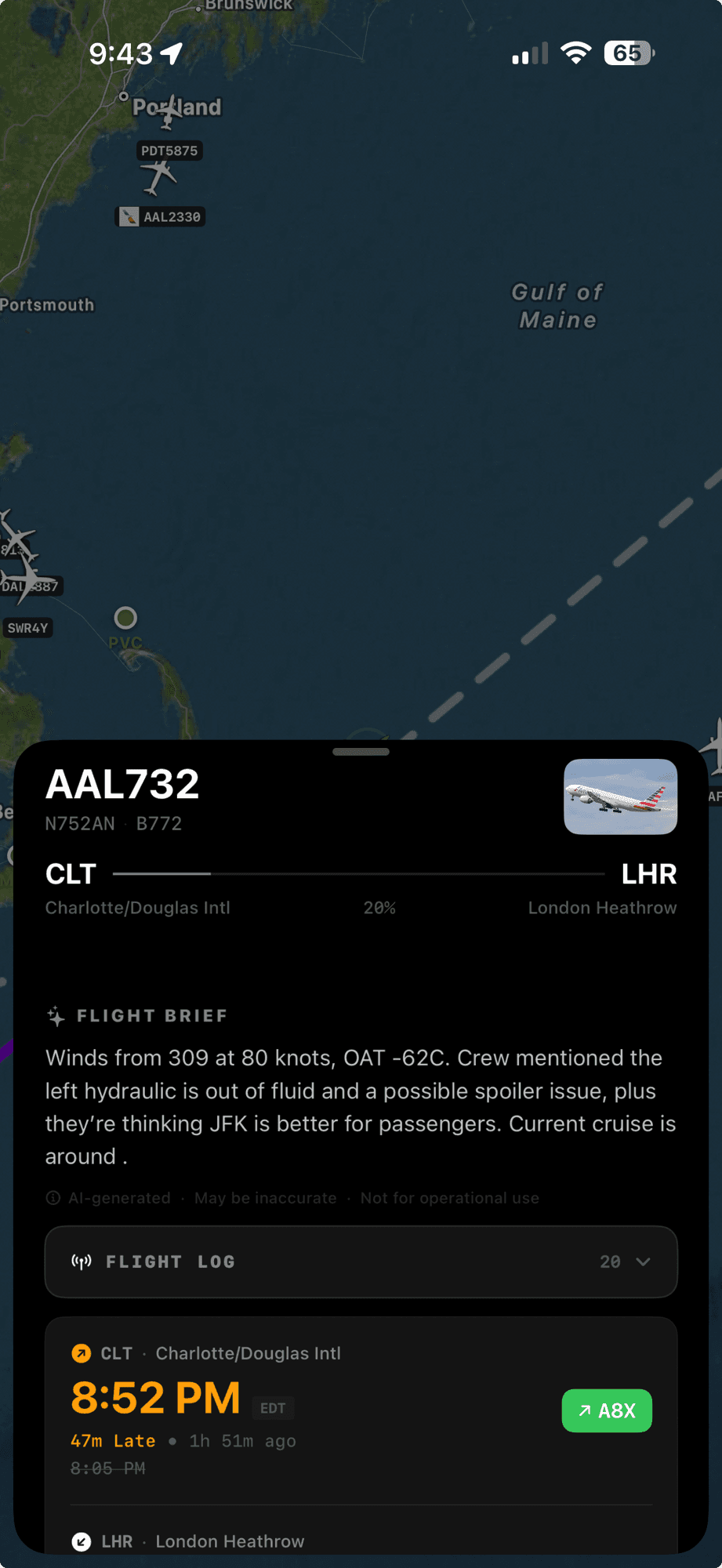 AAL732 flight brief